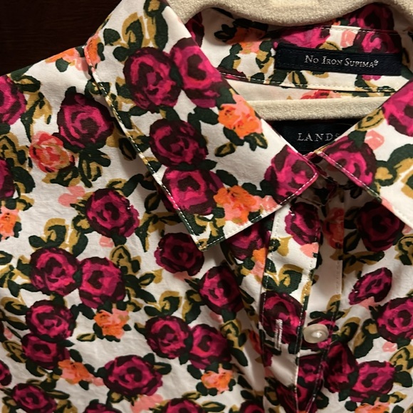 Everything’s coming up roses!! Talbots button-down, covered with roses no iron. - Picture 2 of 5